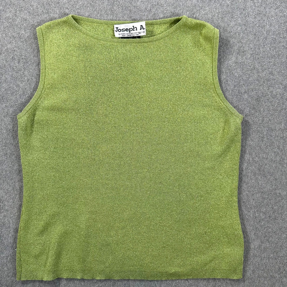 Joseph A. Silk Blend Metallic Shimmer Tank Top Women's Large Green Ribbed VTG - Picture 1 of 5